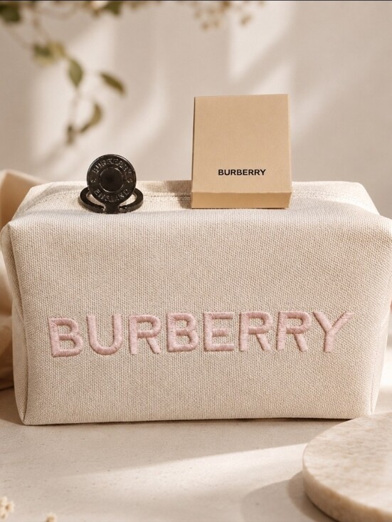 Burberry GWP Handbags - Burberry Light Pink Embroidered Canvas Cosmetic Pouch NEW GWP